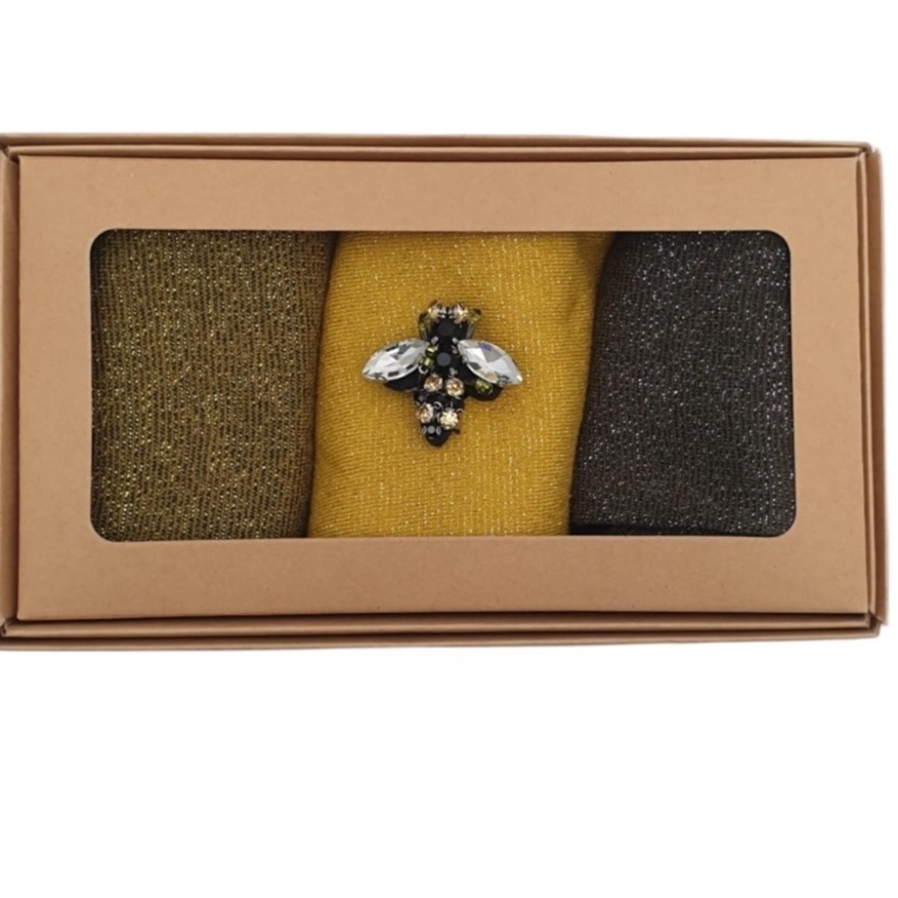 SIXTON LONDON Tokyo Sunset 3-pack socks - with bumblebee brooch New In Box